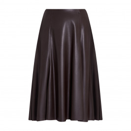 MARINA RINALDI FLARED FAUX LEATHER SKIRT CHOCOLATE - Plus Size Collection