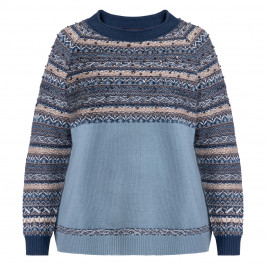 ELENA MIRO FAIRISLE KNITTED SWEATER TEAL  - Plus Size Collection