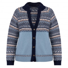 ELENA MIRO FAIRISLE KNITTED CARDIGAN TEAL  - Plus Size Collection