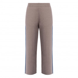 PIAZZA DELLA SCALA CROPPED KNITTED TROUSERS TAUPE WITH SIDE STRIPE  - Plus Size Collection