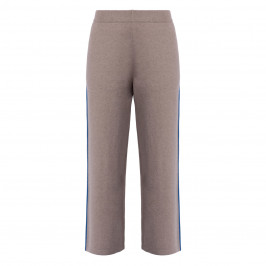 PIAZZA DELLA SCALA CROPPED KNITTED TROUSERS TAUPE WITH SIDE STRIPE  - Plus Size Collection