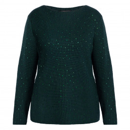 MARINA RINALDI RIBBED JEWEL EMBELLISHED SWEATER DARK GREEN  - Plus Size Collection