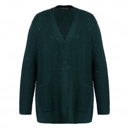 MARINA RINALDI RIBBED JEWEL EMBELLISHED CARDIGAN DARK GREEN  - Plus Size Collection