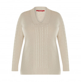 MARINA RINALDI CABLE KNIT SWEATER BEIGE - Plus Size Collection