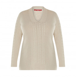 MARINA RINALDI CABLE KNIT SWEATER BEIGE - Plus Size Collection