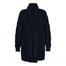 MARINA RINALDI VIRGIN WOOL LONG CARDIGAN NAVY  - Plus Size Collection