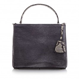 ABRO GUNMETAL LEATHER BAG WITH PYTHON DETAILS AND SHOULDER STRAP - Plus Size Collection