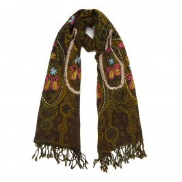 Bijoux khaki embroidered wool SCARF - Plus Size Collection