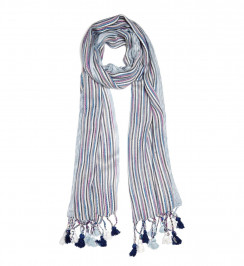 BEIGE label blue stripe fringed SCARF - Plus Size Collection