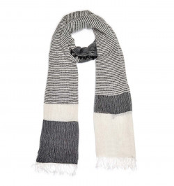 BEIGE wide stripe fringed SCARF - Plus Size Collection