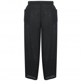 Q'NEEL BLACK CRUSHED LINEN CROP TROUSERS - Plus Size Collection