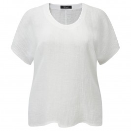 Q'NEEL WHITE CRUSHED LINEN TOP - Plus Size Collection