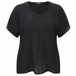 Q'NEEL BLACK CRUSHED LINEN TOP - Plus Size Collection