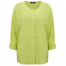 Q'NEEL LIME GREEN CRUSHED LINEN LONG JACKET - Plus Size Collection