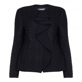 BASLER BLACK LUREX TEXTURED JACKET WITH RUFFLE DETAIL - Plus Size Collection