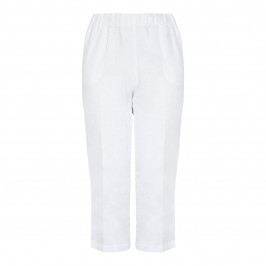 BEIGE LABEL CROPPED PULL ON TROUSER IN WHITE LINEN - Plus Size Collection