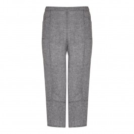 BEIGE crushed linen cropped trousers in grey - Plus Size Collection