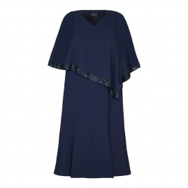 BEIGE NAVY LAYERED CHIFFON DRESS WITH PONCHO EFFECT  - Plus Size Collection