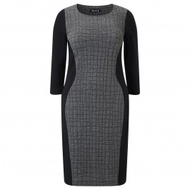 BEIGE DRESS WITH WAFFLE PANEL IN GREY AND BLACK - Plus Size Collection