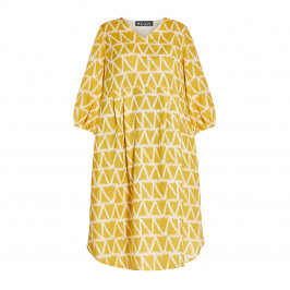 BEIGE LINEN PRINT DRESS YELLOW - Plus Size Collection
