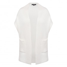 Beige Cotton Blend Ribbed Knitted Gilet White  - Plus Size Collection