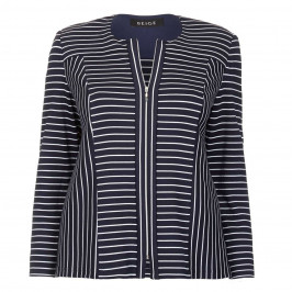 BEIGE LABEL NAVY STRIPE TEXTURED JERSEY JACKET  - Plus Size Collection