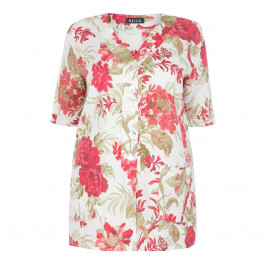 BEIGE LINEN FLORAL PRINT JACKET - Plus Size Collection