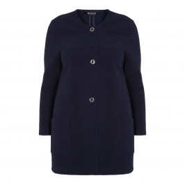 BEIGE LABEL RIBBED LONG KNITTED JACKET NAVY - Plus Size Collection