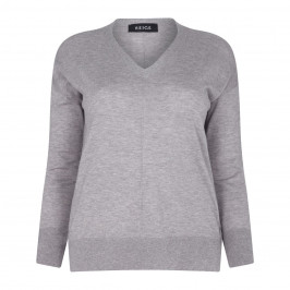 BEIGE LABEL grey melange KNITTED V-NECK SWEATER - Plus Size Collection