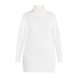 BEIGE KNITTED POLO NECK TUNIC WHITE - Plus Size Collection