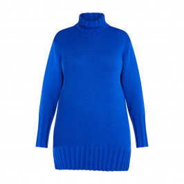BEIGE KNITTED POLO NECK TUNIC COBALT - Plus Size Collection