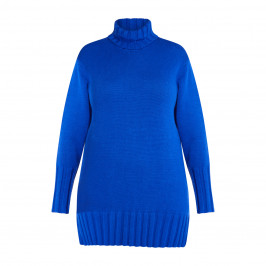 BEIGE KNITTED POLO NECK TUNIC COBALT - Plus Size Collection
