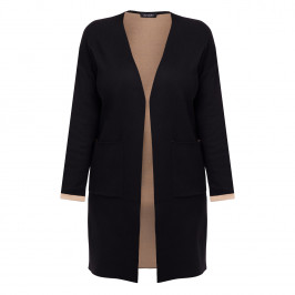 Beige Long Cotton Blend Cardigan Black  - Plus Size Collection