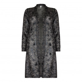 QUE black paint effect print loose-knit LONG CARDIGAN - Plus Size Collection