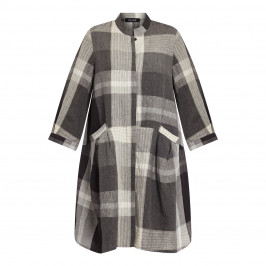 BEIGE LONG CHECK LINEN SHIRT GREY - Plus Size Collection