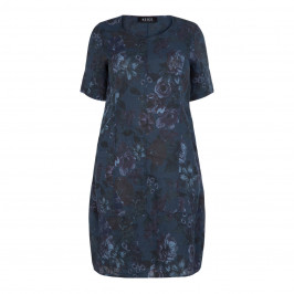 BEIGE LABEL BLUE LINEN FLORAL PRINT DRESS - Plus Size Collection