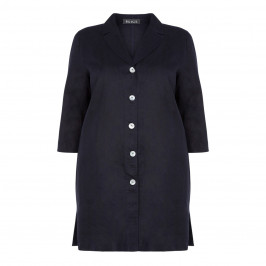 BEIGE LABEL LONGLINE LINEN JACKET NAVY - Plus Size Collection