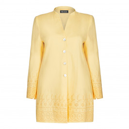 BEIGE LABEL LINEN JACKET WITH BRODERIE ANGLAIS BORDER YELLOW - Plus Size Collection