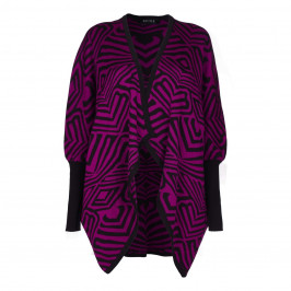 BEIGE LABEL MAGENTA PONCHO WITH ABSTRACT INTARSIA PATTERN  - Plus Size Collection