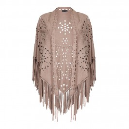 BEIGE fringed laser cut truffle SHAWL - Plus Size Collection