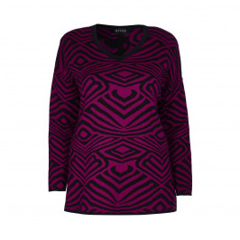 BEIGE LABEL MAGENTA SWEATER WITH ABSTRACT INTARSIA PATTERN  - Plus Size Collection