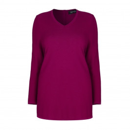 BEIGE LABEL V-NECK MAGENTA SWEATER WITH BUTTON DETAIL  - Plus Size Collection