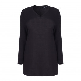 BEIGE LABEL V-NECK BLACK SWEATER WITH BUTTON DETAIL  - Plus Size Collection