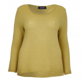 BEIGE HORIZONTAL RIB MERINO WOOL SWEATER IN CHARTREUSE GREEN - Plus Size Collection