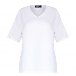 BEIGE COTTON T-SHIRT V-NECK WHITE  - Plus Size Collection