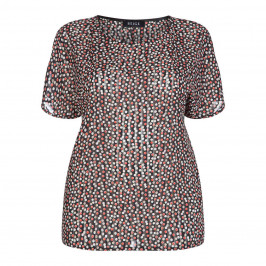 BEIGE DOTTY PRINT CHIFFON TOP - Plus Size Collection