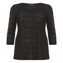 Beige semi sheer burnout top - black - Plus Size Collection