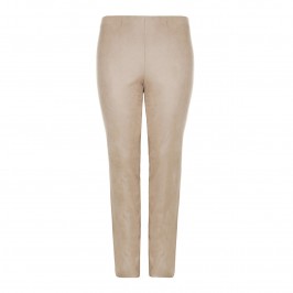 BEIGE CRACKLE EFFECT PULL ON TROUSERS IN TRUFFLE - Plus Size Collection