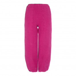 BEIGE LABEL CROPPED BUBBLE HEM PULL ON LINEN TROUSER FUCHSIA - Plus Size Collection