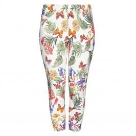BEIGE PULL ON TROPICAL PRINT CROPPED TROUSERS - Plus Size Collection